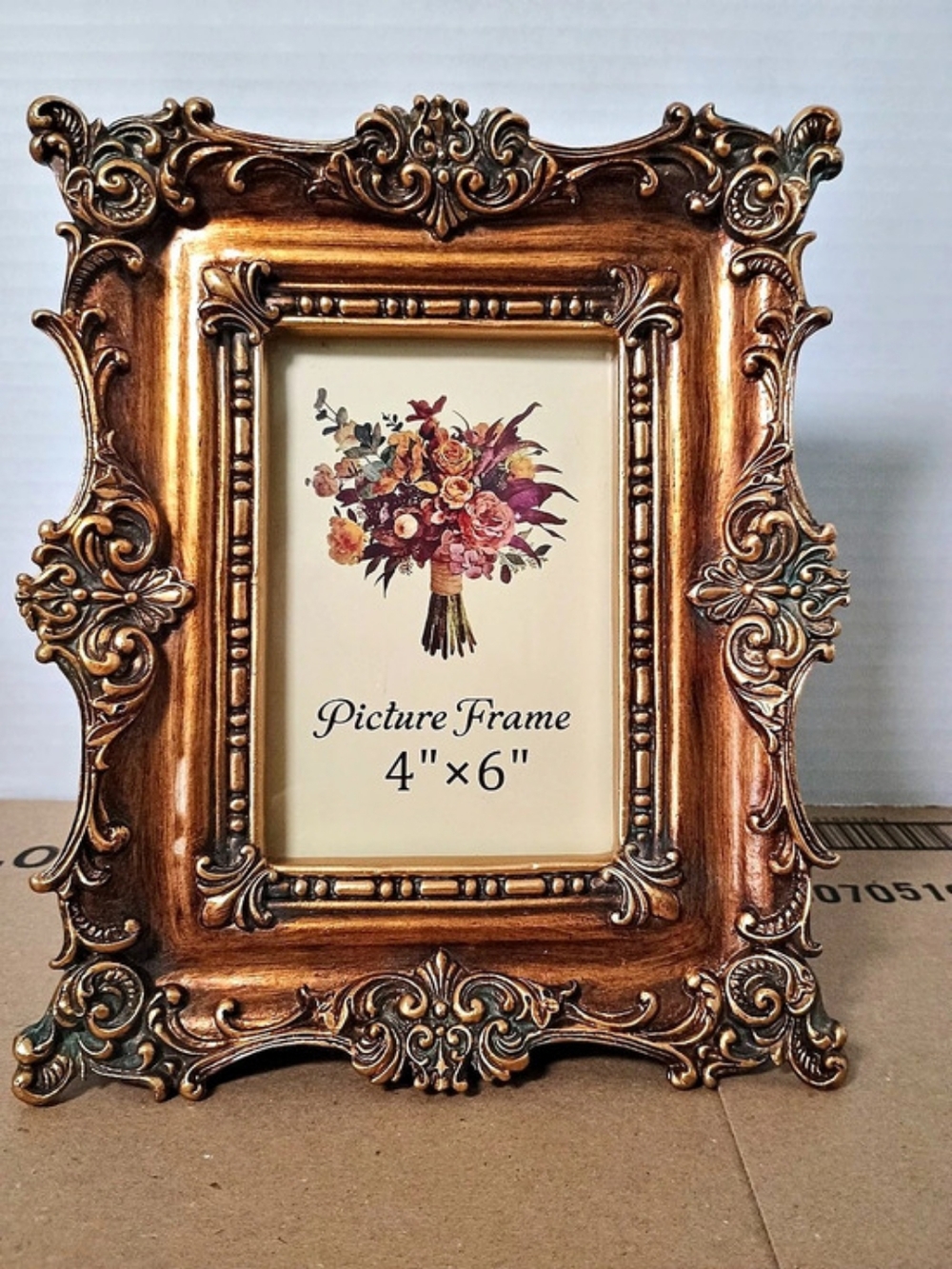 Ornate Floral Picture Frame Brown & Gold